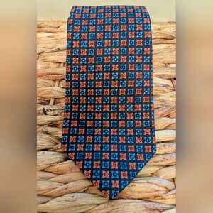 Brooks Brothers 346 100% Silk Blue & Orange Neck Tie Geometric Pattern